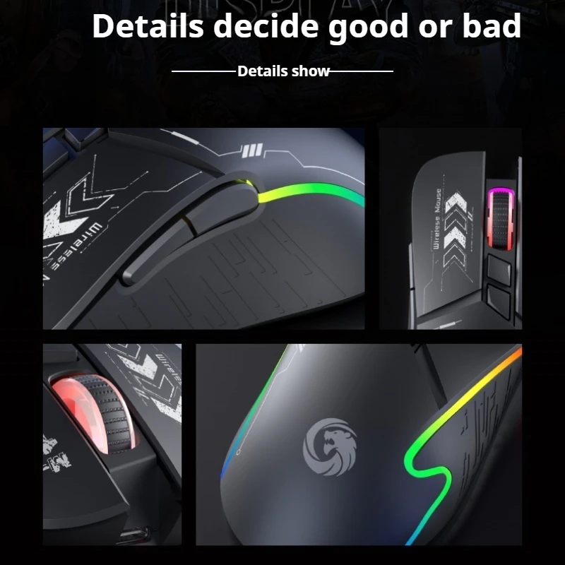 Personalized Wireless Dual Mode Mouse  Rechargeable 7 Buttons 1600dpi Esports Mecha Style Tablet Laptop Office Gaming Mouses