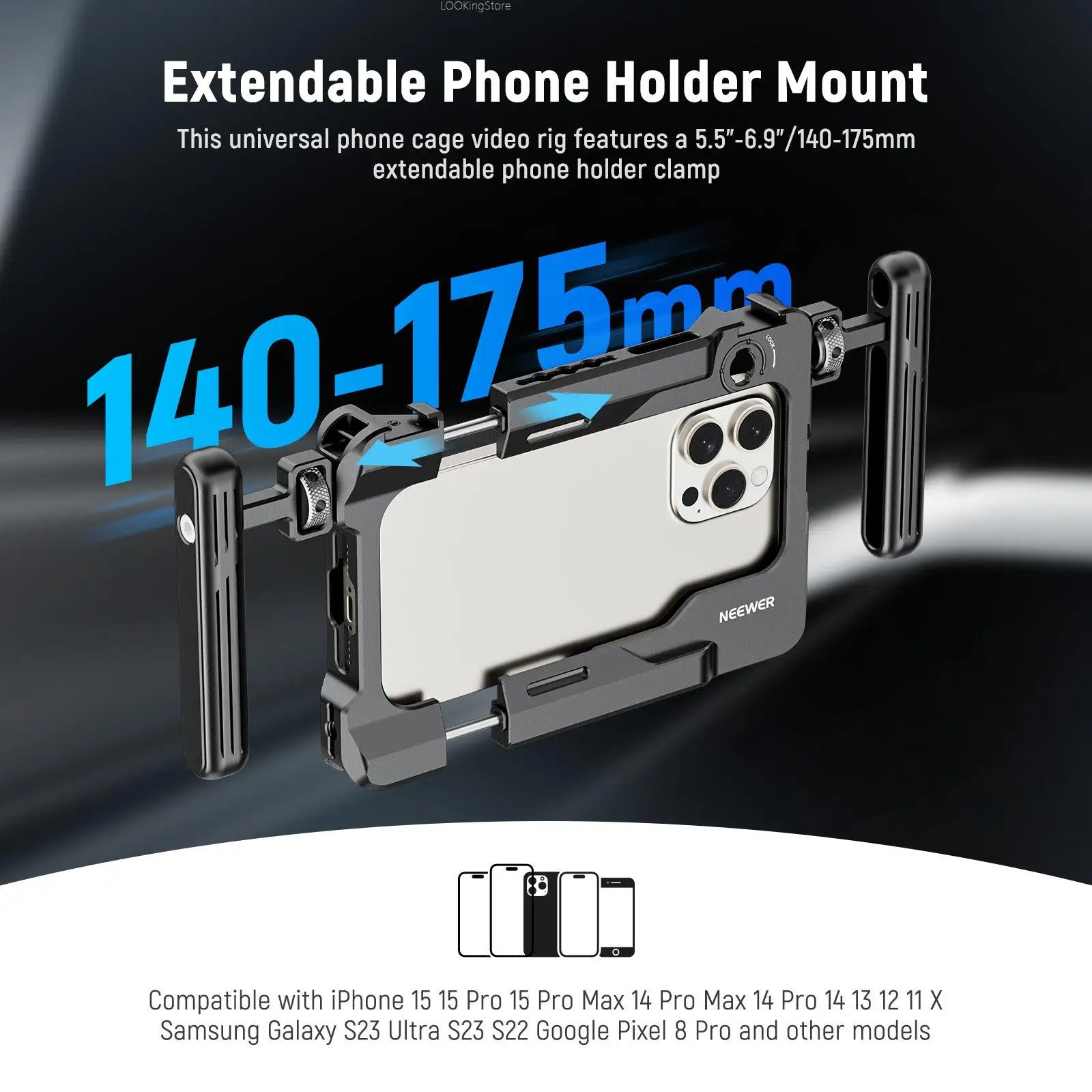 NEEWER PA017 Universal Phone Cage Video Rig Kit with Dual Side Handle 67mm Filter Adapter for iPhone Sumsang Galaxy Huawei Redmi