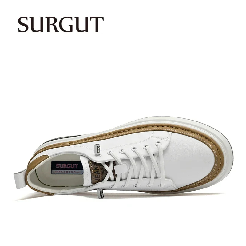 SURGUT Men Casual Shoes Split Leather Board Men Anti-skid Wear-resistant Cushioning Comfortable Shoes Size 37-45