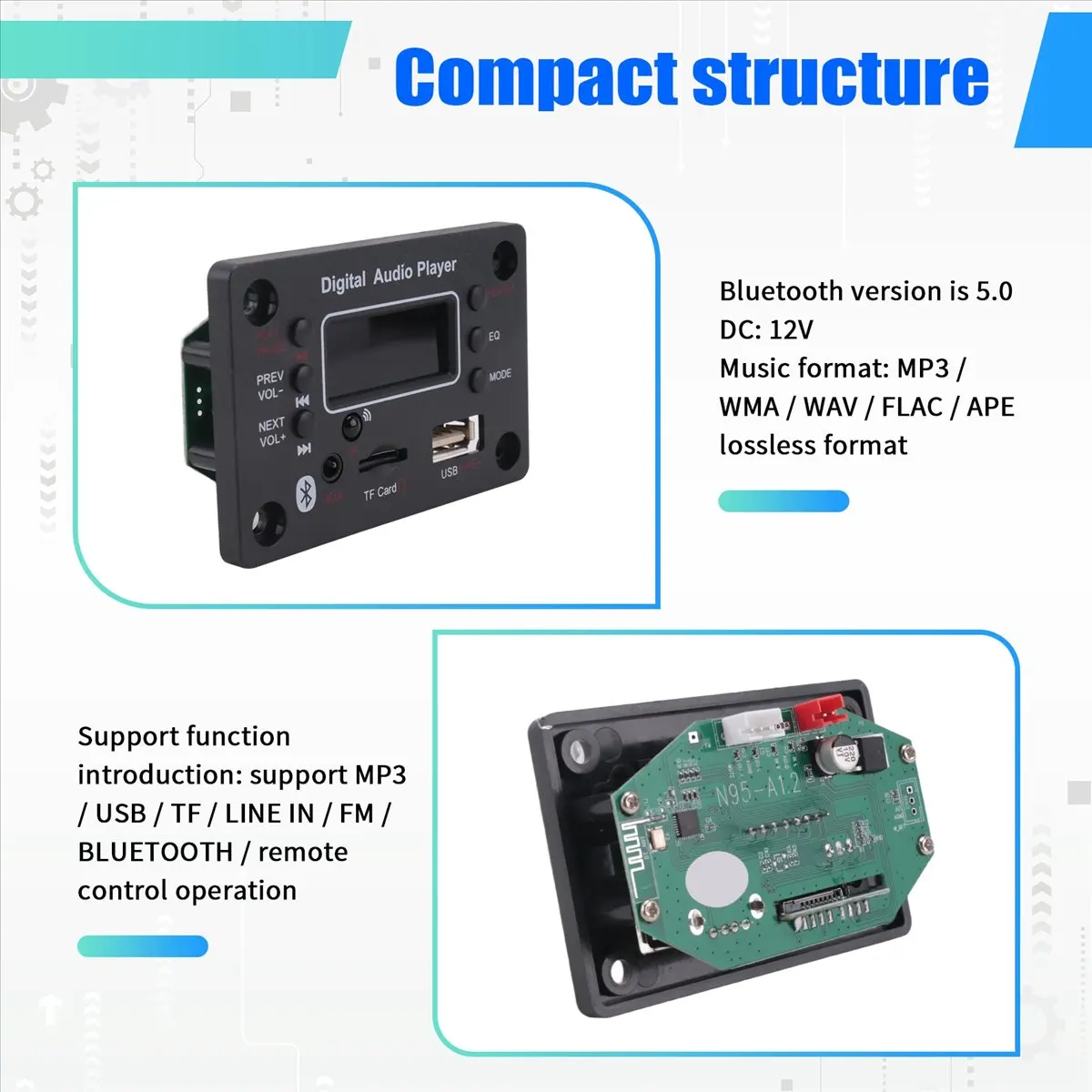 A14M Bluetooth Module Car Audio Mp3 Decoder Bluetooth Mp3 Decoder Board Power Amplifier Board External Microphone Function