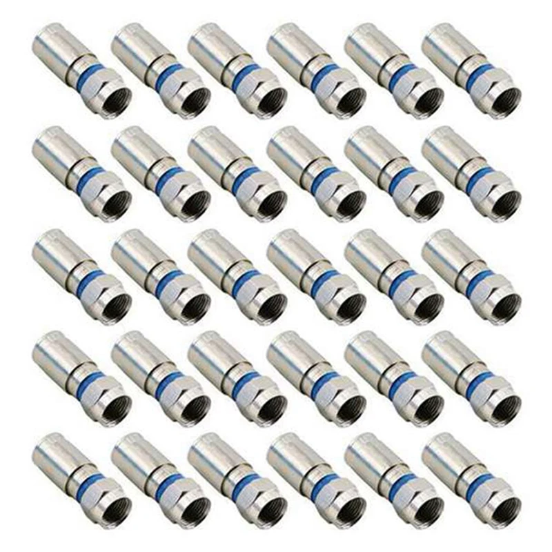 ABFU-30Pcs RG6 F Compression Connector RF Wire Connector Solderless Adapter Blue