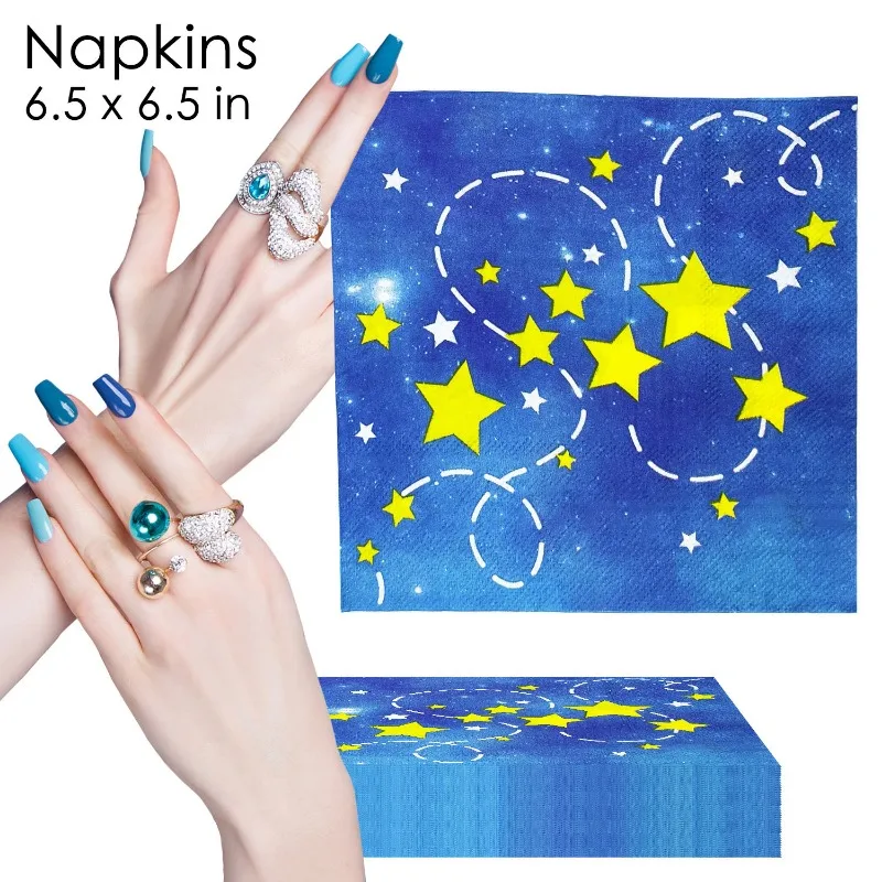 Servilletas de papel desechables, manteles individuales decorativos para fiesta de cumpleaños de niños, estrellas amarillas, cielo azul, 10/20 piezas/Pac, 33x33cm