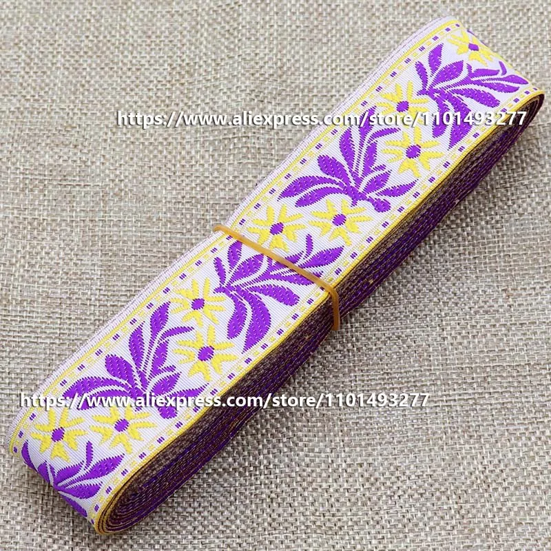 3.3cm 7 Yards Jacquard Ribbon Leaves Pattern Ethnic Trim Embroidered Woven Webbing Tape For Clothing Sewing Decorative