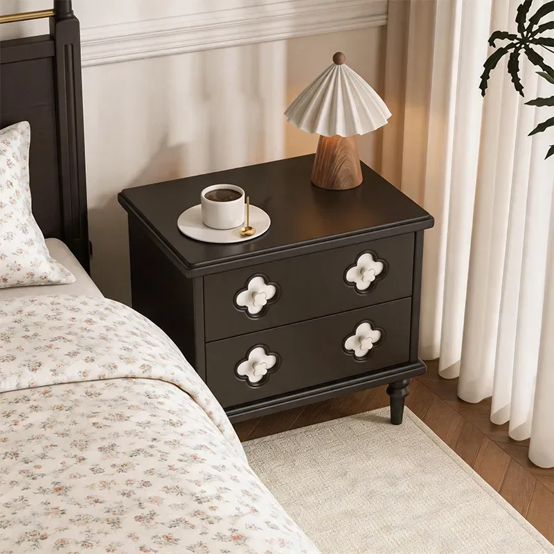 for French Retro Solid Wood Bedside Table Small Color Matching Nightstand Antique Home Bedroom Storage Cabinet