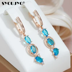 SYOUJYO Fashion Blue Natural Zircon Long Dangle Earrings For Women 585 Rose Golden Vintage Jewelry