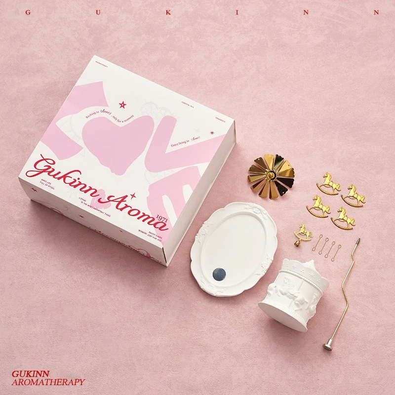 ロマンチックなアロマセラピーキャンドルギフトセット、高級ホームデコレーション、香りのするディフューザーストーン、カルーセルアロマオーナメントデコレーションアクセサリー