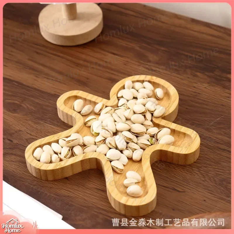 Custom Wooden Gingerbread Man Dried Fruit Snack Plate Party Tabletop Decorative Serving Tray Holiday Christmas Dessert