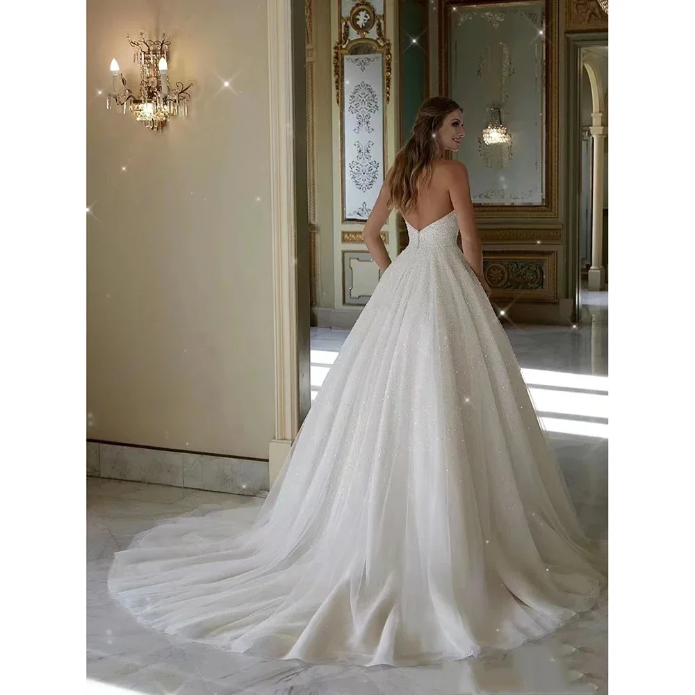 Customized  Exquisite Romantic Sweetheart Collar Wedding dress Sleeveless Backless Beading Bridal Gown Made Princess Bride Dress