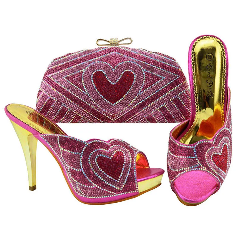 

New Arrival Spring Green With Fuchsia Color Sandals Shoes And Bags Set Fashion Italian Women Wedge shoes And Bag Set For Party