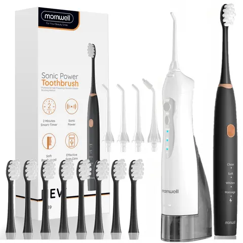 치아 청소 세트, 무선 구강 세정기 D52 및 전동 칫솔 T39, USB 충전식 300ML 물 탱크 IPX7 치아 클리너