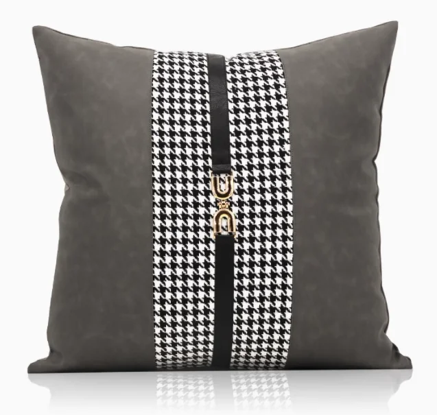 grey horse luxury cushion cover houndstooth throw pillow case with belt