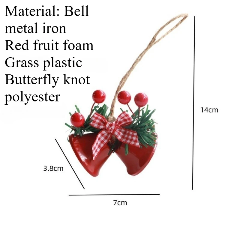1pcs Christmas Decoration Double Horn Bell Window Christmas Tree Pendant Handmade DIY Accessories Metal Bell Pendant