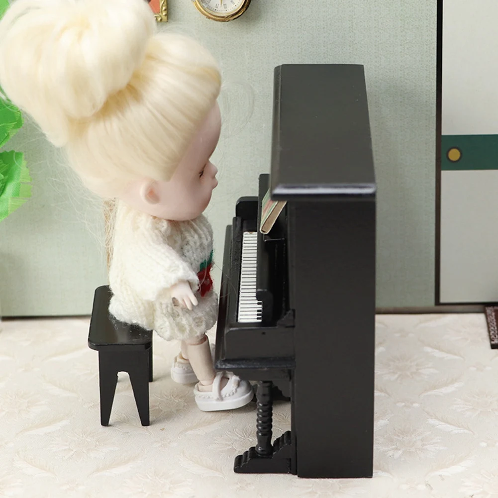 Casa de muñecas en miniatura de madera negra, Piano clásico de simulación, accesorios de juguete para Ob11, escala 1/12