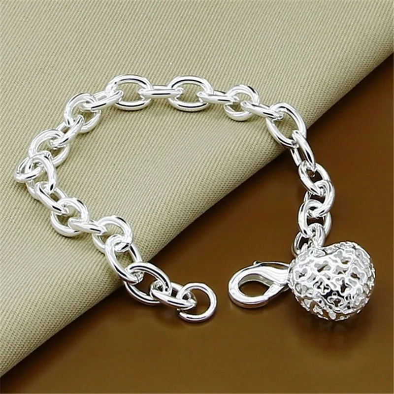 

925 Sterling Silver Hollow Heart Pendant 20cm Bracelet for Women's Wedding Engagement Fashion Charm Jewelry