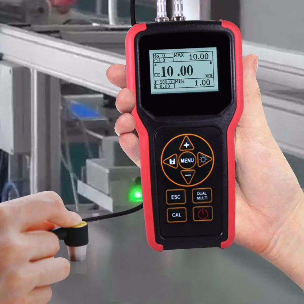 Ultrasonic Metal Steel Aluminum Thickness Gauge Meter with USB Port Internal Memory 100,000 Data LCD Auto Probe Zero Calibration