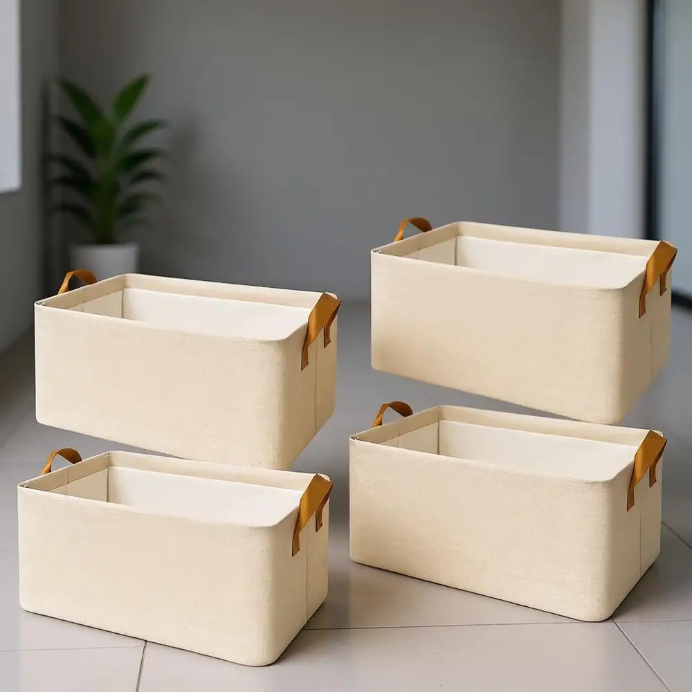 

Medium Beige Fabric Storage Bins with Handles for 6-Pack Closet Organization