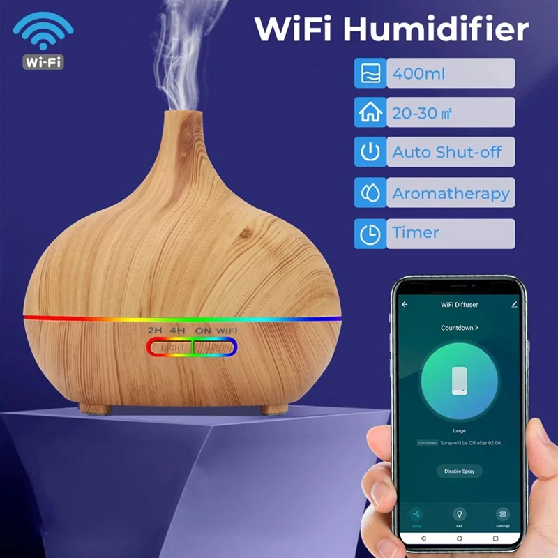 Tuya Wifi Humidifier Essential Aroma Oil Diffuser Smart Home 400Ml Air Humidifier Mist Maker For Alexa EU Plug