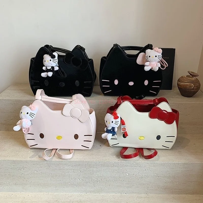 Ransel Preppy Hello Kitty Kawaii Tas Bahu Sederhana Pelajar Kucing Sanrio Kt Tas Tangan Fashion Y2k Trendi Wanita