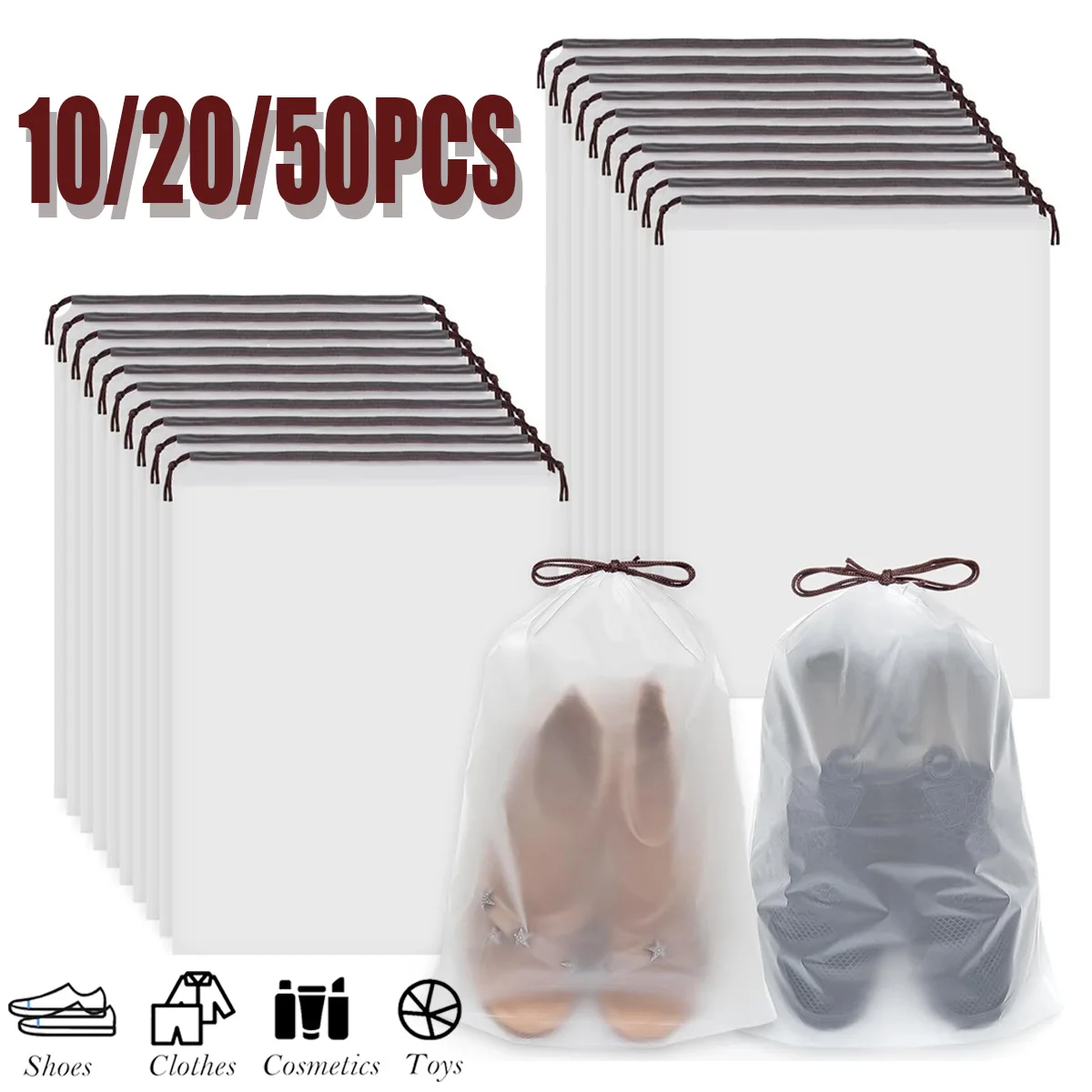 10/20/50PCS Shoe Bags for Travel Large Translucent Drawstring Shoe Bags Waterproof Portable Shoe Organizer Bags Travel Essential