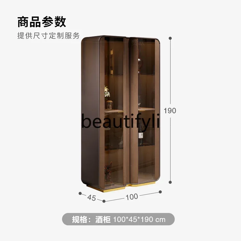 N178 GLight luxury wine cabinet against the wall Living room locker Double door high-end Italian glass bookcase