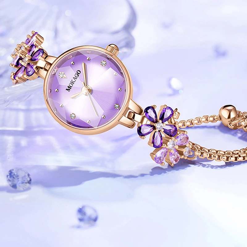 Женские кварцевые часы, модные фиолетовые водонепроницаемые часы, роскошный браслет, наручные часы, женские ювелирные изделия, часы, аксессуары для одежды
