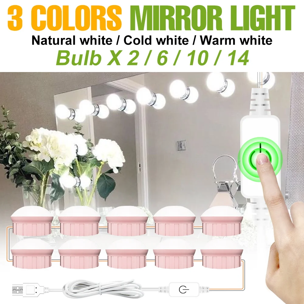 LED USB Dressing Table Lamp Stepless Dimming Home Vanity Mirror Light Room Bedroom Bathroom Cabinets Mirrors Decoration Lighting