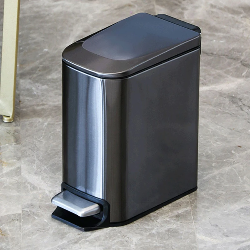 Rectangular Narrow Stainless Steel Foot Step Trash Can Gold Wastebasket Garbage Container Foot Pedal Bin for Bathroom Toilet