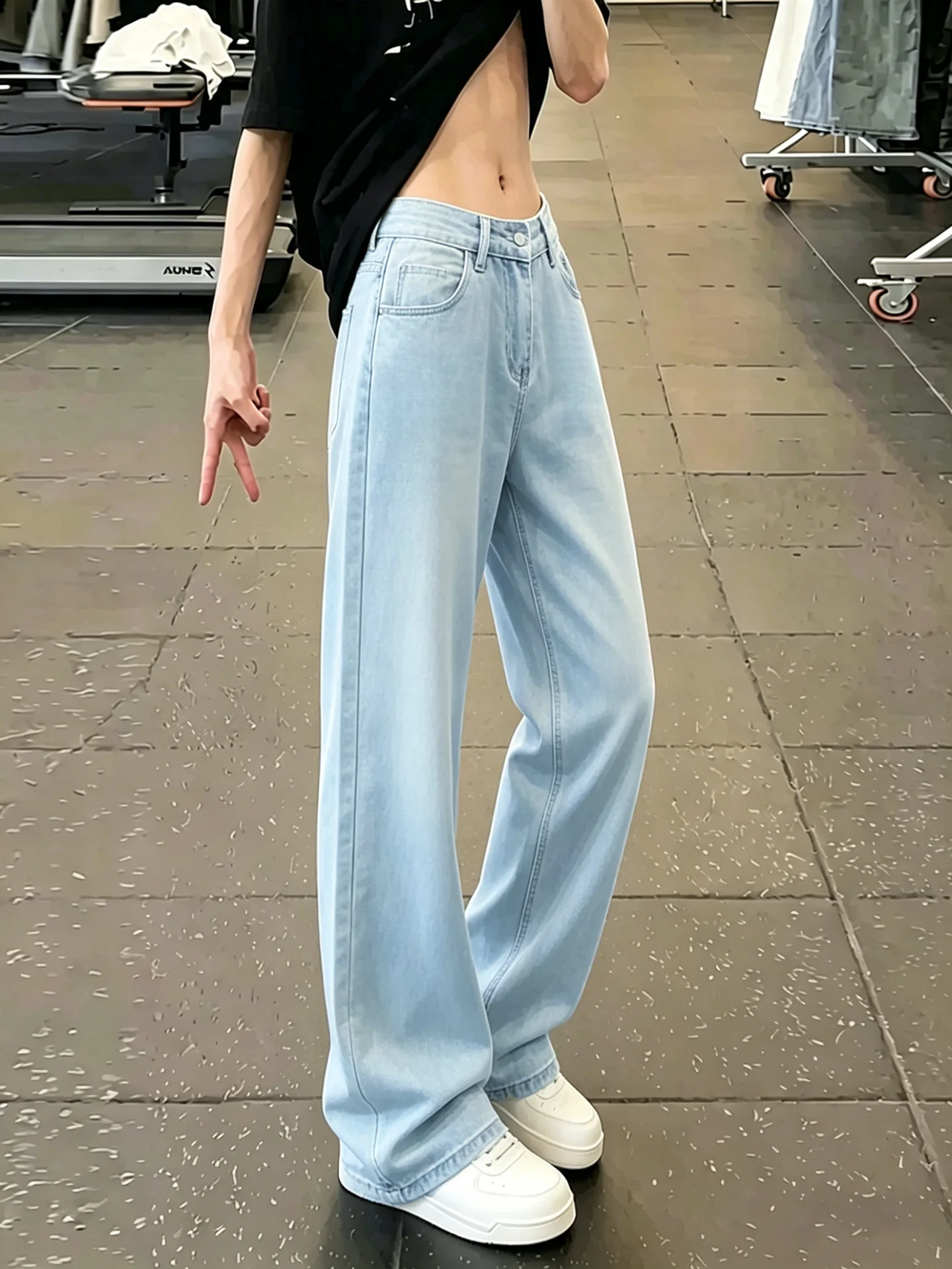 

Cleanfit Light Blue Lyocell Flare Men's Jeans Summer Thin Straight Cool Sensation Ice Silk Pants mid Waist Zip Fly