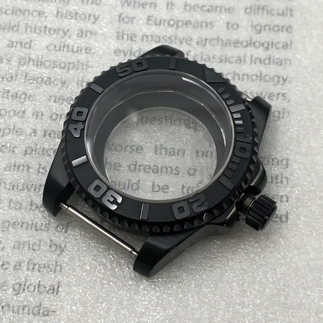 Sub gmt 42mm pvd anel preto caixa de relógio com moldura inclinada para nh35 nh36 nh38 nh70 nh72 movimento 28.5mm dial mods 007 caso