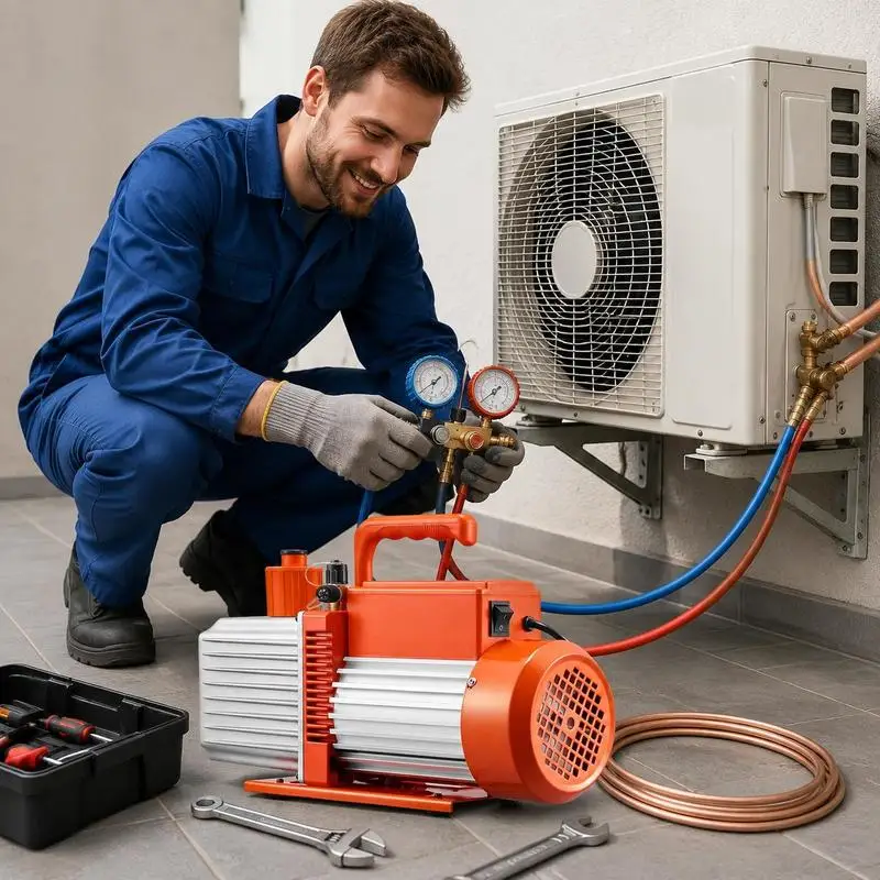 255 L/Min 2-stufige Drehschieber-Vakuumpumpe, Klimaanlagen-Servicewerkzeug für die Wartung von Auto-Klimaanlagen und die Entgasung von Harzen, kompatibel mit R134a, R22, R410a, mit Ölflasche und
