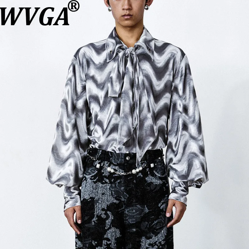 

WVGA Spring Autumn New Men Tide French Wave High-End Fashionable Velvet Long Lantern Sleeve Shirts Niche Chic Casual Tops W18667