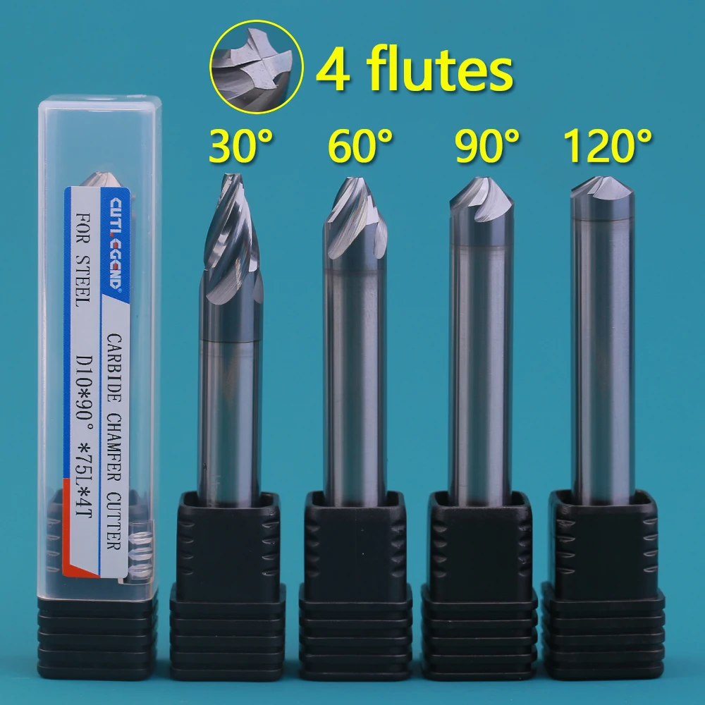 

CUTLEGEND Carbide Chamfer Milling Cutter Spiral Groove 30° 60° 90° 120° Degree 4Flutes Corner Countersink Chamfering For Steel