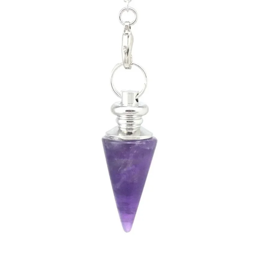 Real Natural Stone Crystal Pendulum for Divination Cone Shape Spiritual Reiki Amethyst Pink Quartz Pendant Healing Pendulo X198
