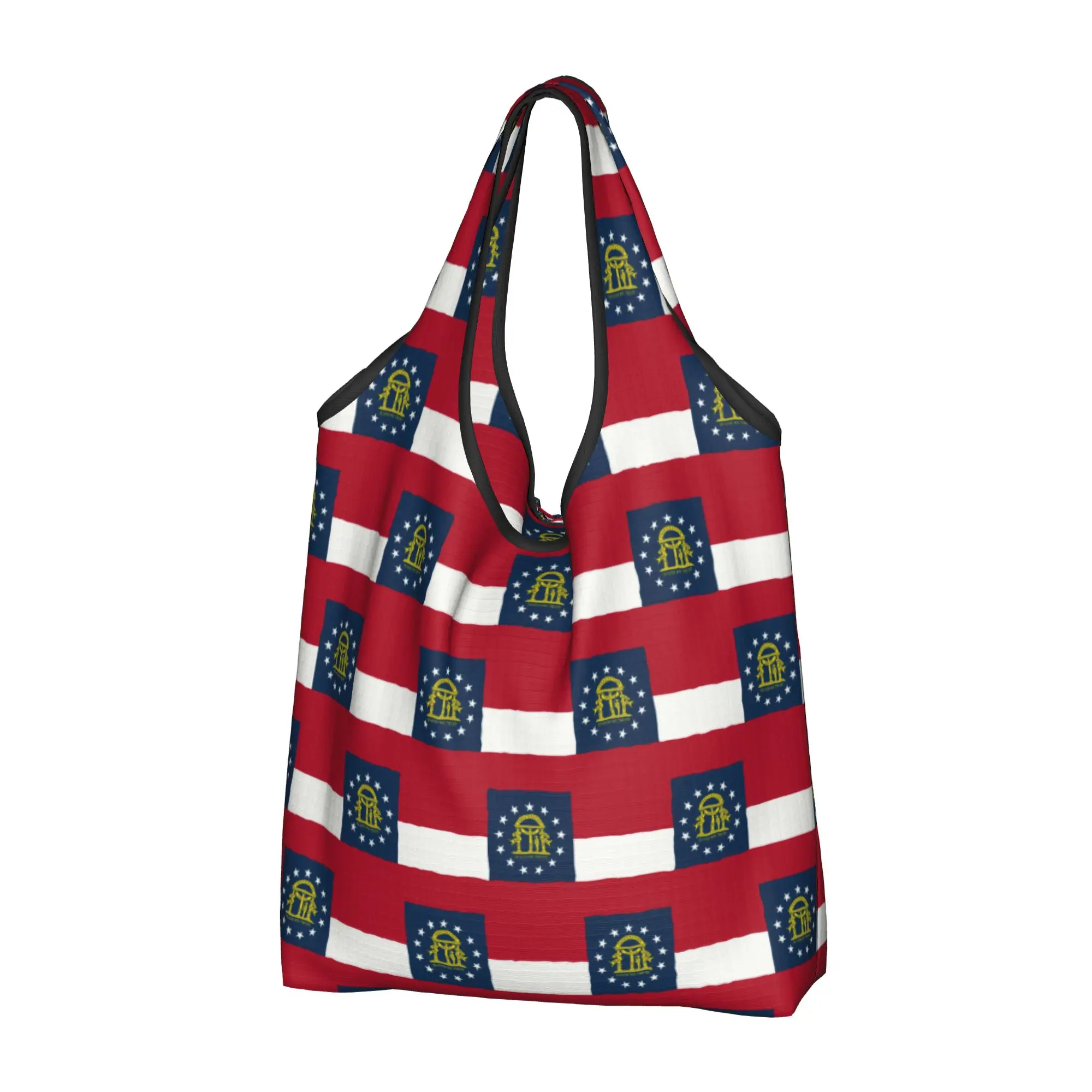 Fashion Print Georgia State Flag Tote Shopping Bags Portable Shopper Shoulder Georgian Proud Patriotic Handbag