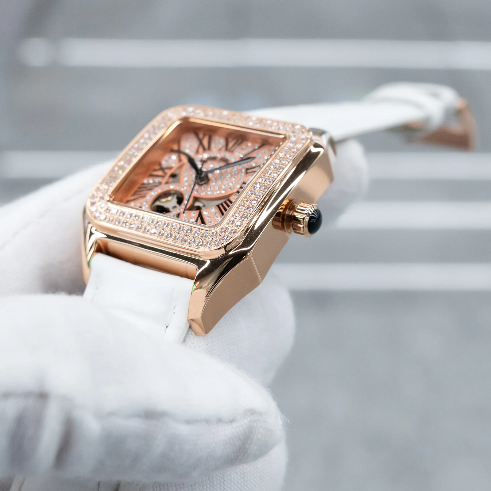 ساعة FolliFollie Equisite الماسية الكاملة للنساء أوتوماتيكية بحزام من جلد العجل باللون الذهبي الوردي ومينا مقاومة للماء 34 ملم للسيدات #2