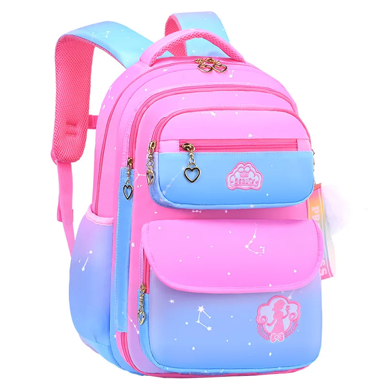 

Girl's School Backpack Kids Primary Orthopedic Waterproof Pink Gradient Cartoon Bag Student Teenage Children Grades 1-3-6 Class