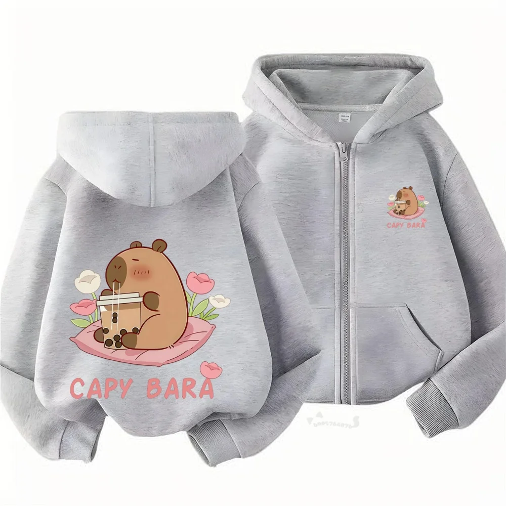 Children's zipper styleBuffalo Juice children's hooded sweatshirt-Large-sized children's casual zipper hoodie with flowers on it