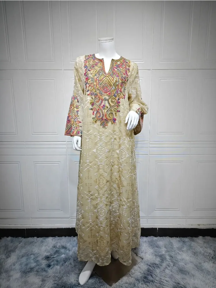 

Eid Dress for Women Abaya Muslim Mesh Embroidery Party Vestidos Largos Caftan Robe Jalabiya Dubai Kaftan Ramadan 2025 Morocco