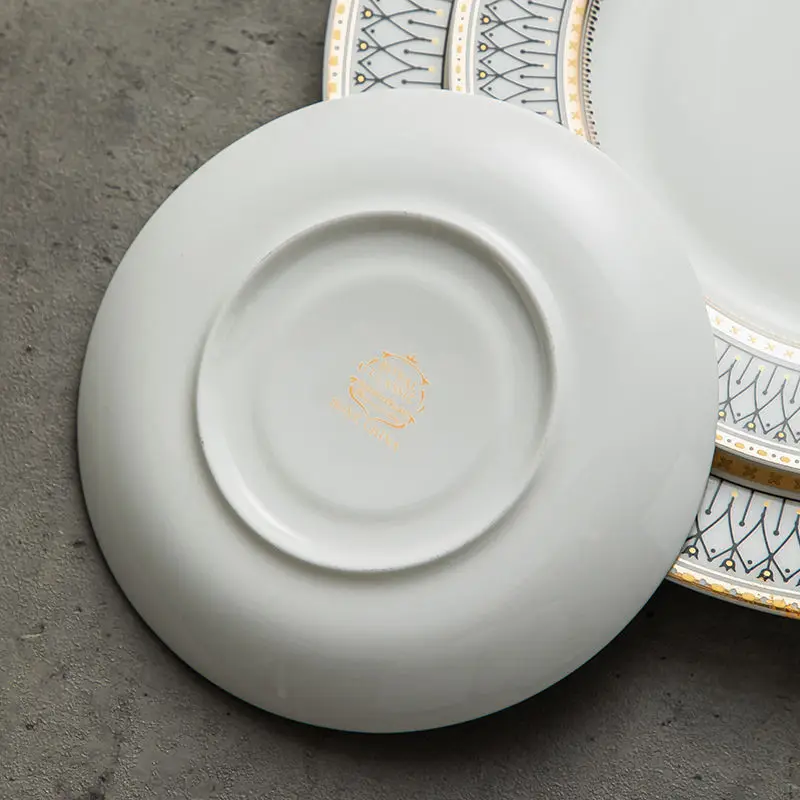 Creative Round Plaid Western Dinner Plate Exquisite Bone China Cooking Plate Modern Hotel Restaurant Tableware Kitchen Utensils