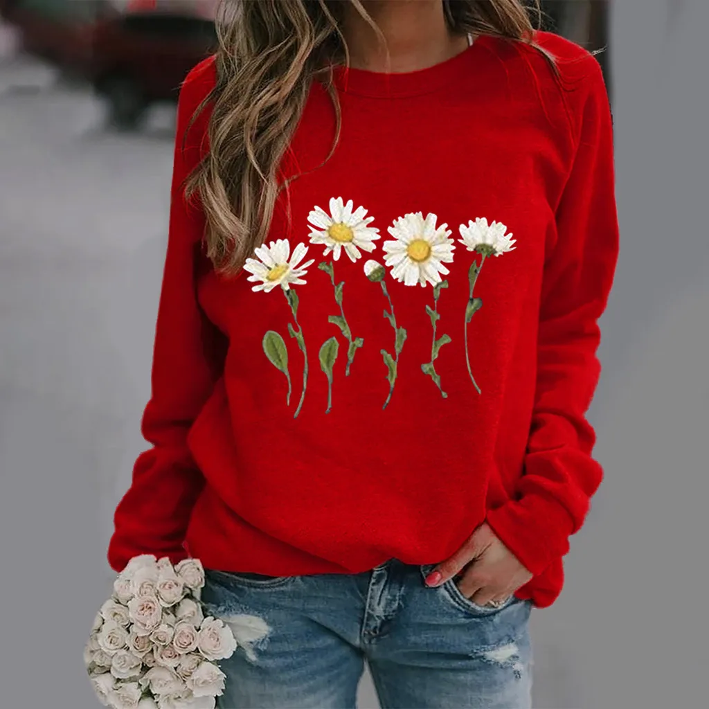 Fashion Daisy Pattern 3D Print Sweatshirts Women Autumn New Streetwear O-Neck Hoodies Y2k Pullovers Harajuku Tops Woman Clothing