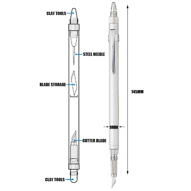 Japan NT Cutter D-1000P Double Headed Engraving Pen Knife with 10 Blades