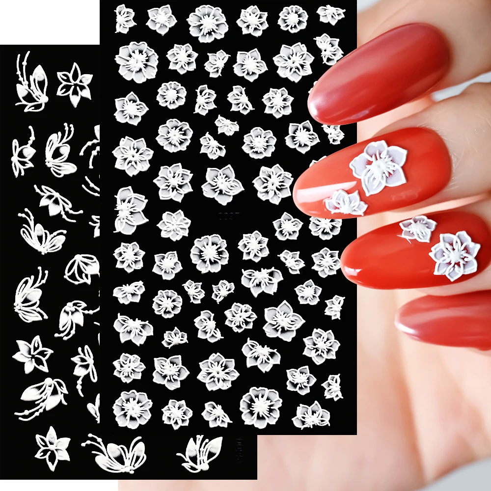 

Embossed 5D Flower Nail Stickers White Pink Petal Leaf Sliders For Nail Decal Cherry Blossom Manicure Nail Manicure Decoration #