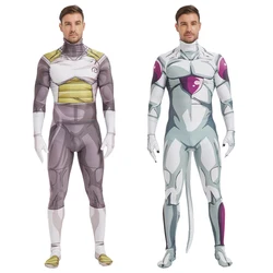 Men Vegetto Frieza Cosplay Costume 3D Print Zentai Bodysuit Jumpsuit Halloween Outfit for Adults and Kids