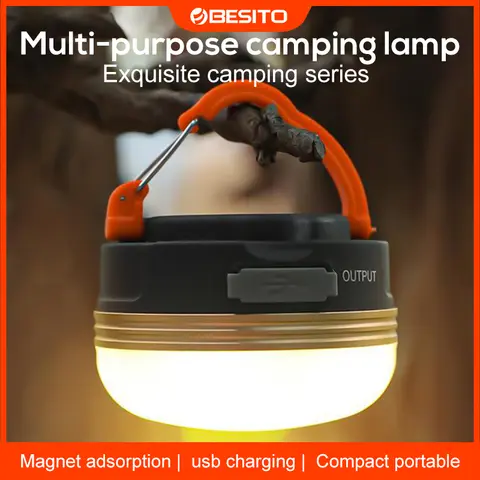 USB 충전식 휴대용 손전등 – 캠핑 및 야외 하이킹용 LED 랜턴 테이블 램프 (1800mAh 배터리 내장)