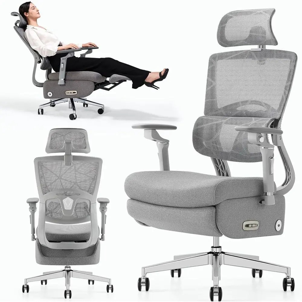 

Dual-Motor Ergonomic Office Chair with Footrest, 3D Lumbar Support & 6D Armrests, 90-160° Recline Mesh Chair for Home or Office,