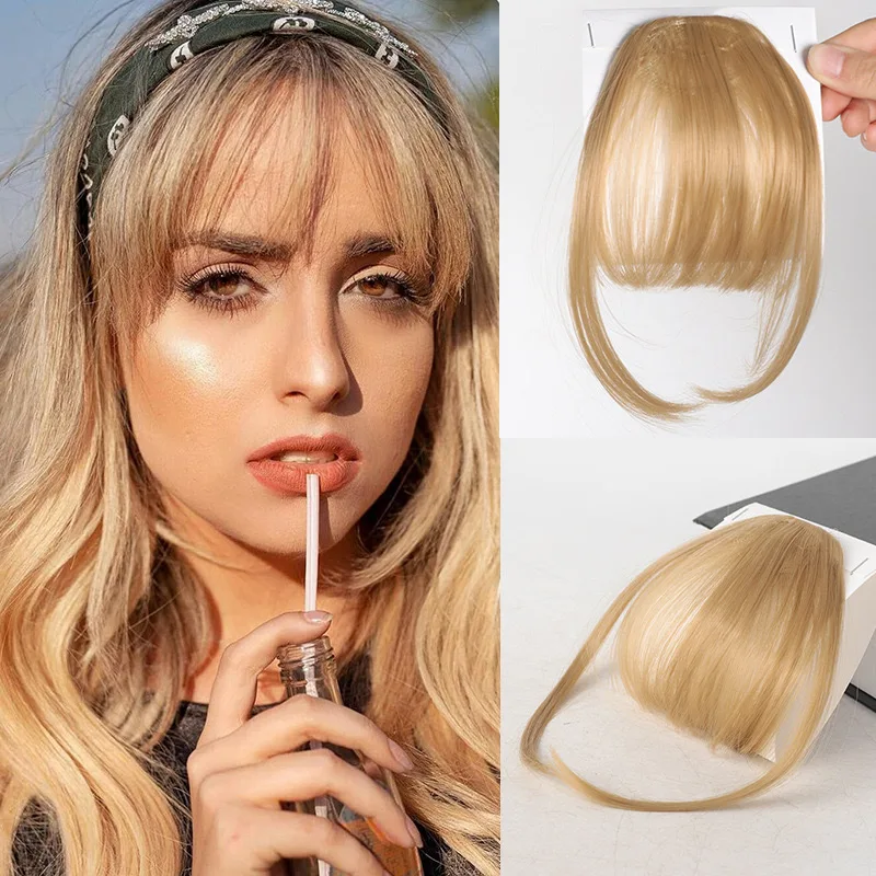 Synthetische Clip-in-Ponyfransen mit Seitensträhnen, Haarteile, künstliche Pony-Extensions für Frauen – Detail 14