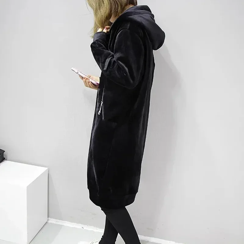 New Autumn Hoody Thick Warm Hooded Basic Coats Women Sweatshirts Casual Loose Lady Winter Long Black Winter Fleece Hoodies Femme