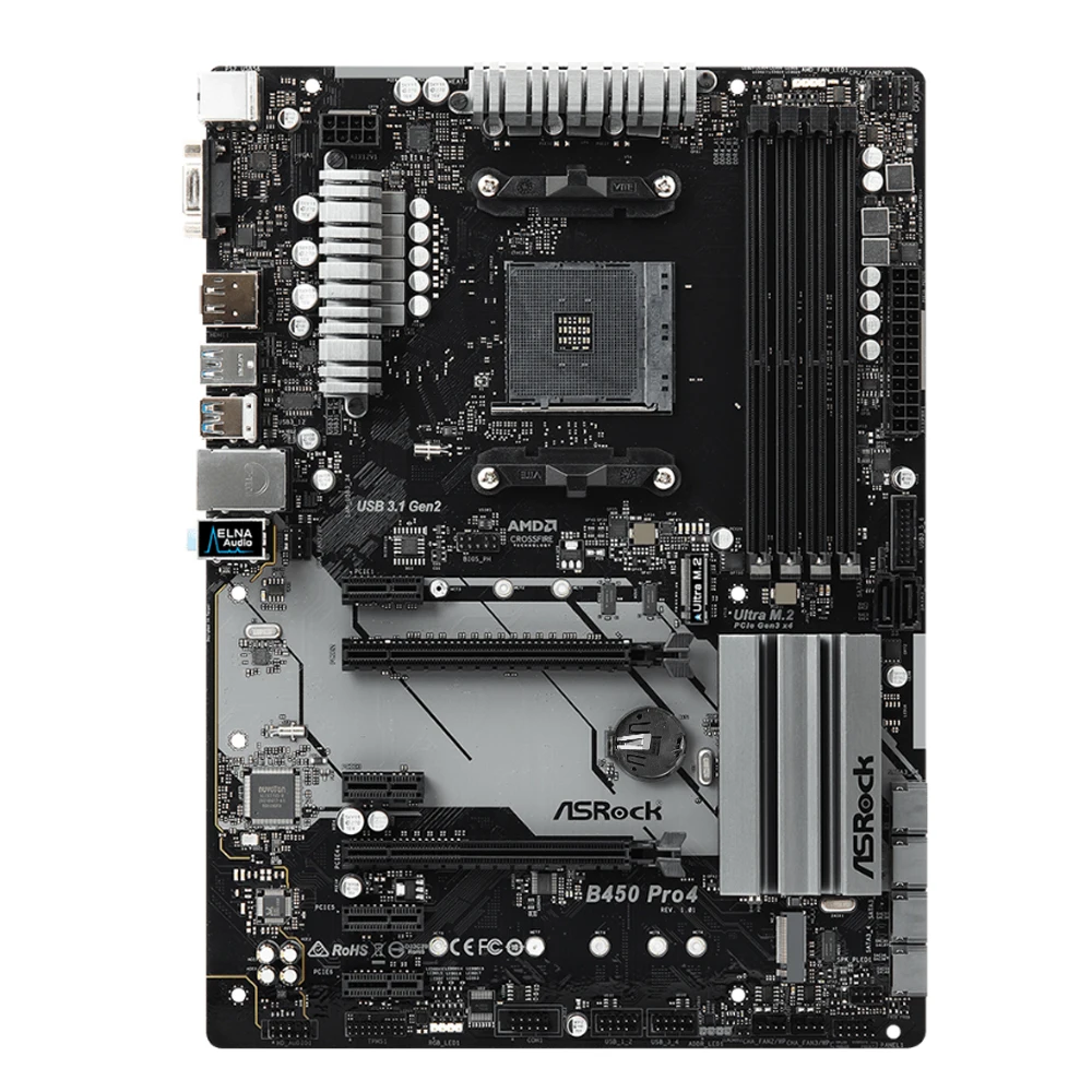 ASROCK B450 Pro4 Motherboard B450 B450M Motherboard AM4 support Ryzen 5 5500 5600GT 2700 5700 1700 1400 cpu DDR4 128GB ATX new