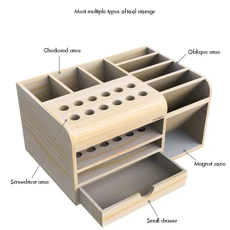 Wooden Tools Storage Box Holder Hobbies Tool Organizer with Small Drawer and Magnetic Layer, Multifunctional for Repair Tools