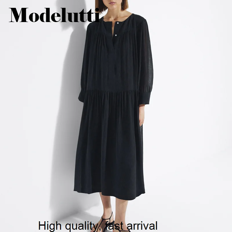 

New Spring 2023 Summer Fashion Long Sleeve Elegant Loose Dresses Solid Color Simple Casual Temperament Dress Women